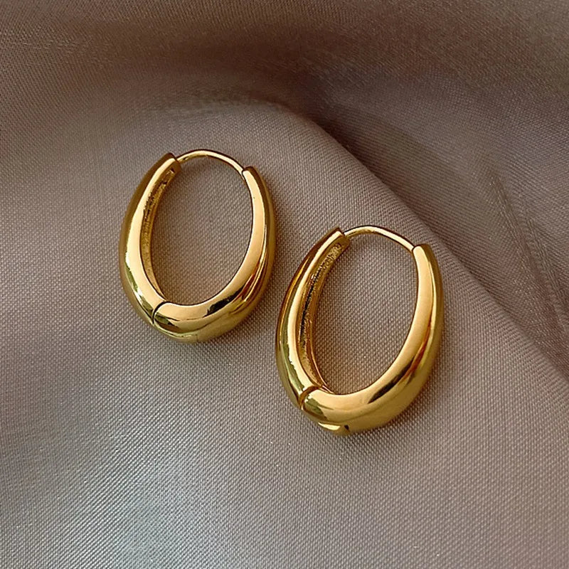 2Pcs New Classic Gold Color Plated Metal Hoop Earrings For Women, Fashion Jewelry Temperament Girls Daily Wear Stud Earrings