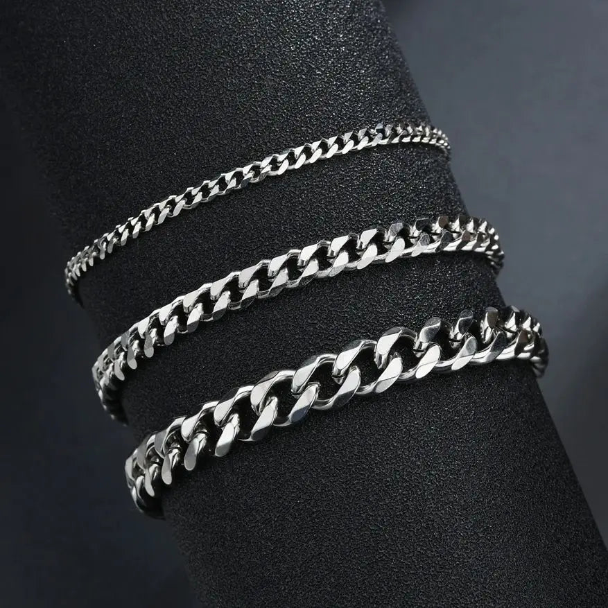 3/5/7mm Width Stainless Steel Punk Style Cuban Chain Bracelet Simple Fashion Jewelry Bracelet Gifts For Men Women 2024New Trendy